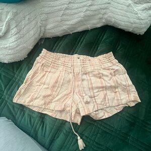 Roxy Striped Cream and Pink Women Shorts